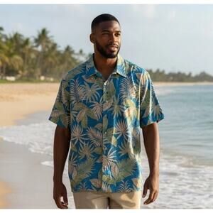 Tori Richard Men’s Vintage USA Hawaiian Aloha Shirt Blue Batik Floral Size XXL